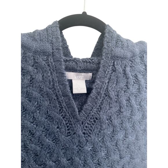 Kenji Womens Medium Blue Wool Alpaca Blend Hooded Cable Knit Sweater #5746 - Picture 2 of 12